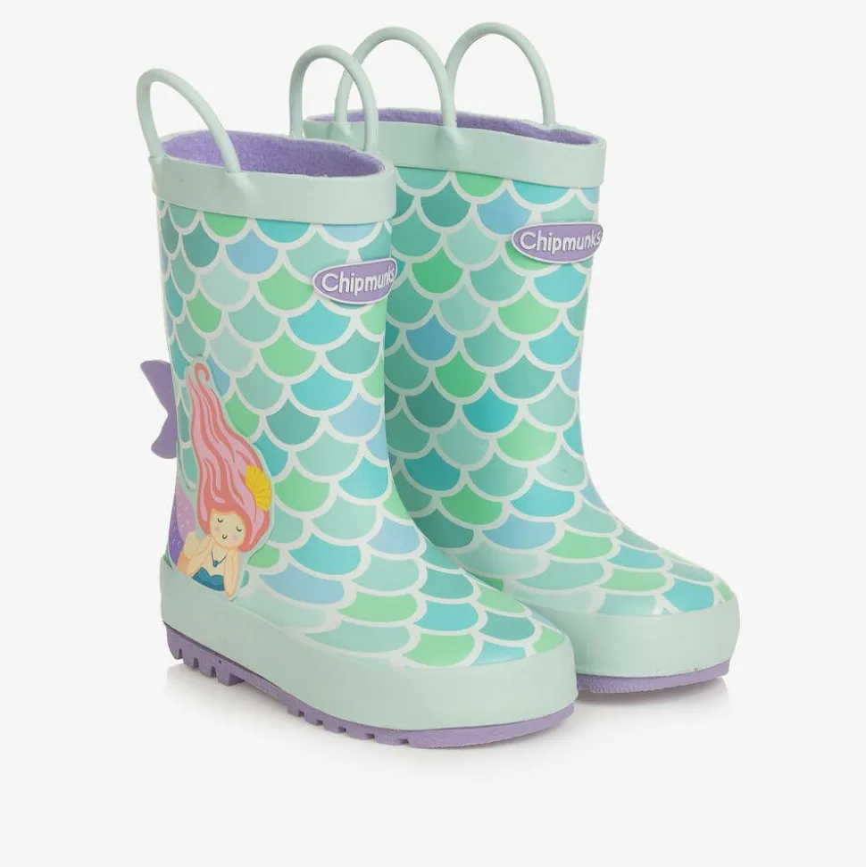 Girls Green Mermaid Rain Boots