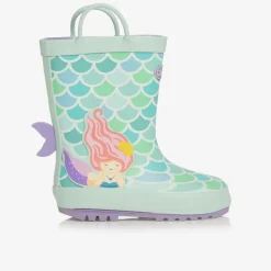 Girls Green Mermaid Rain Boots