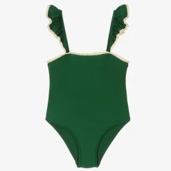 Girls Green Ruffle Swimsuit