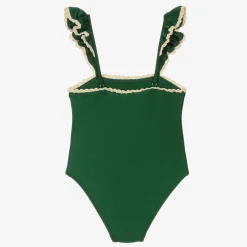 Girls Green Ruffle Swimsuit