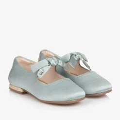 Girls Green Satin Bow Shoes