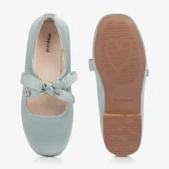 Girls Green Satin Bow Shoes