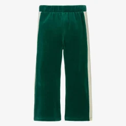 Girls Green Striped Velour Joggers