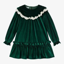 Girls Green Velour Dress