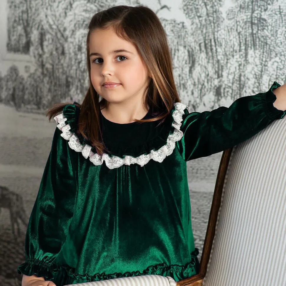 Girls Green Velour Dress