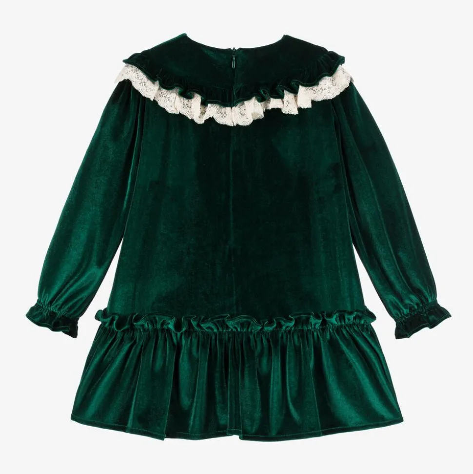 Girls Green Velour Dress