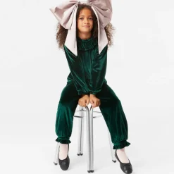 Girls Green Velour Ruffle Blouse