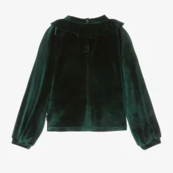 Girls Green Velour Ruffle Blouse