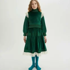 Girls Green Velvet & Lace Skirt