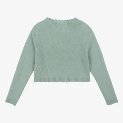 Girls Green Wool & Cashmere Monogram Cardigan