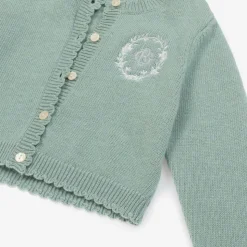 Girls Green Wool & Cashmere Monogram Cardigan