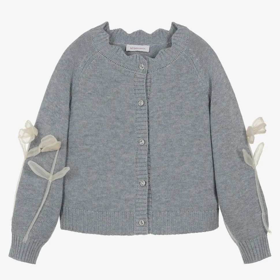 Girls Grey & Ivory Georgette Rose Cardigan