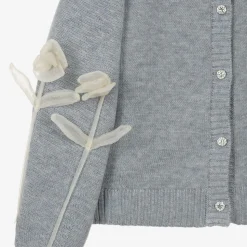 Girls Grey & Ivory Georgette Rose Cardigan