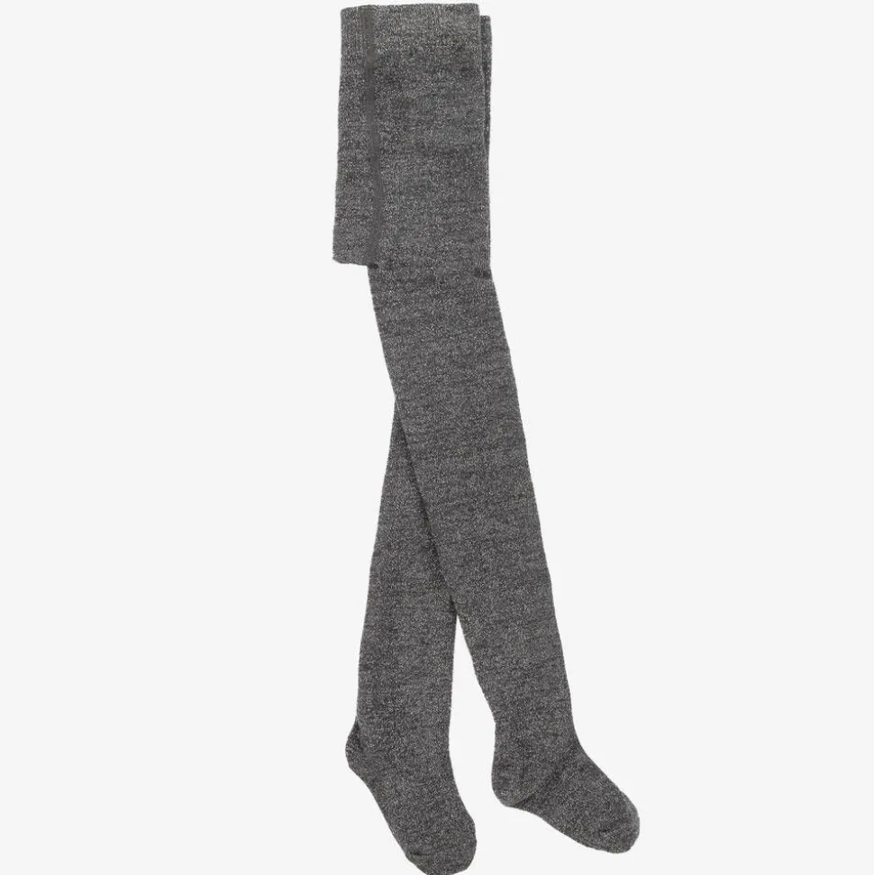 Girls Grey & Silver Cotton Tights