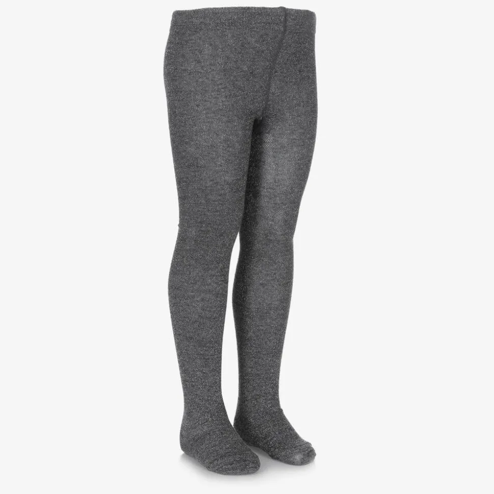 Girls Grey & Silver Cotton Tights