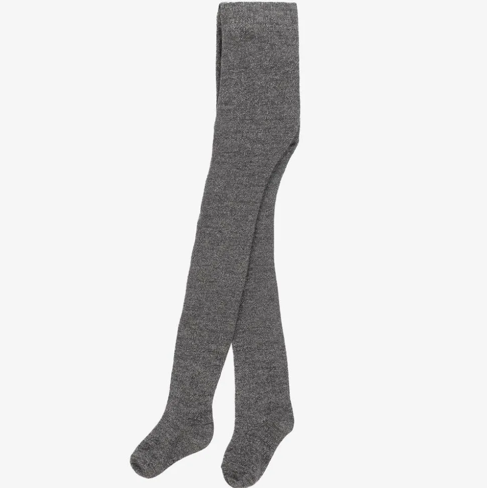 Girls Grey & Silver Cotton Tights
