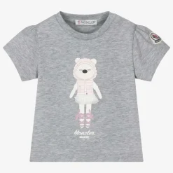 Girls Grey Cotton Ballerina Bear T-Shirt