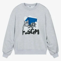 Girls Grey Cotton Kitten Sweatshirt