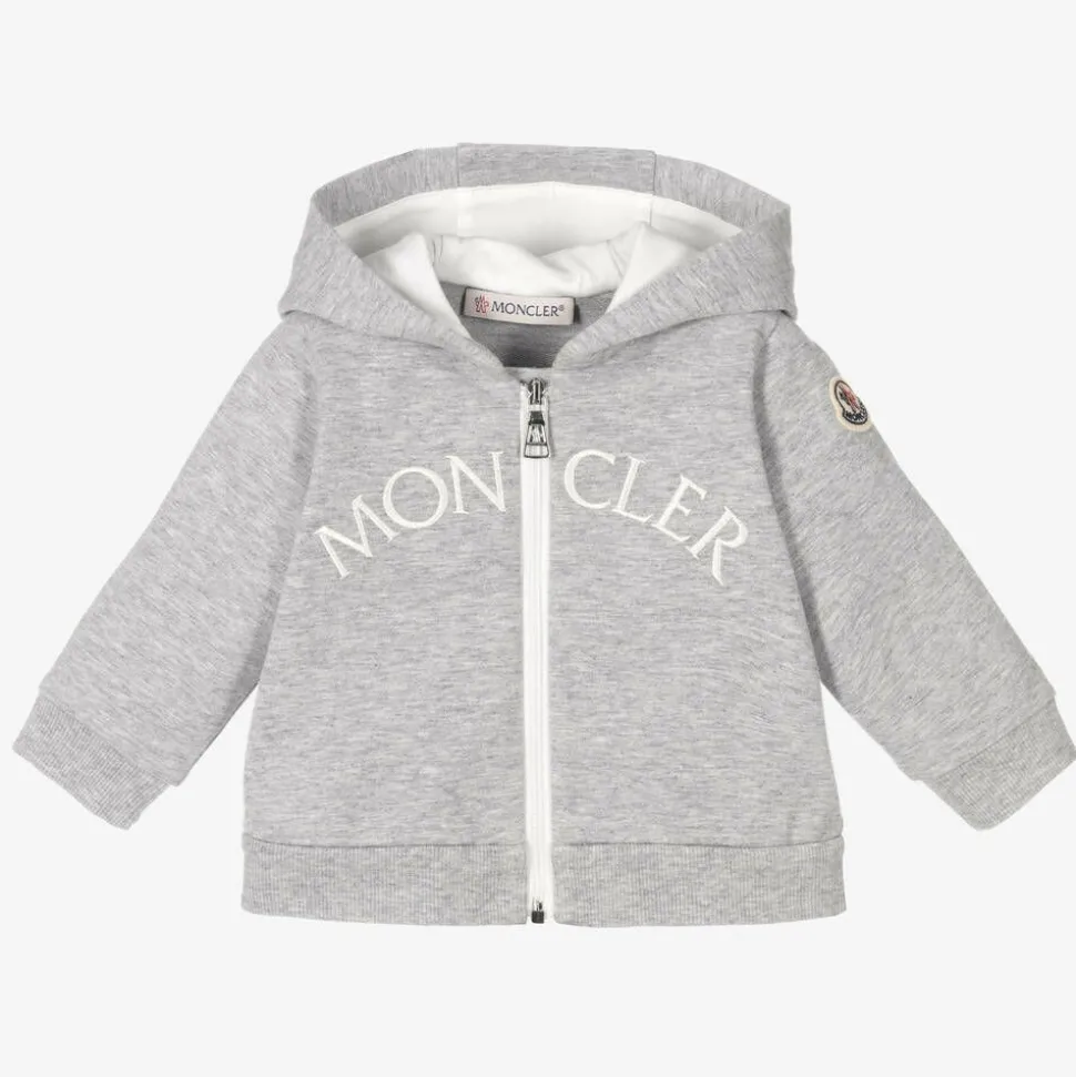 Girls Grey Cotton Zip-Up Logo Top