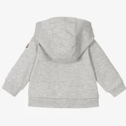 Girls Grey Cotton Zip-Up Logo Top