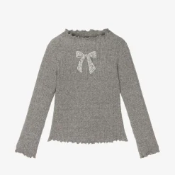 Girls Grey Diamanté Bow Top