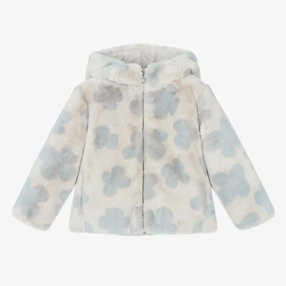 Girls Grey Faux Fur Flower Jacket
