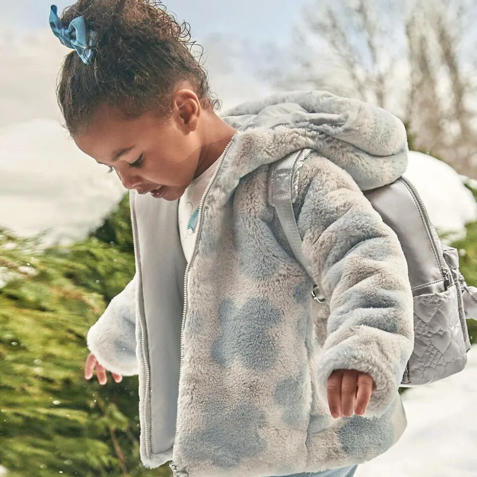 Girls Grey Faux Fur Flower Jacket