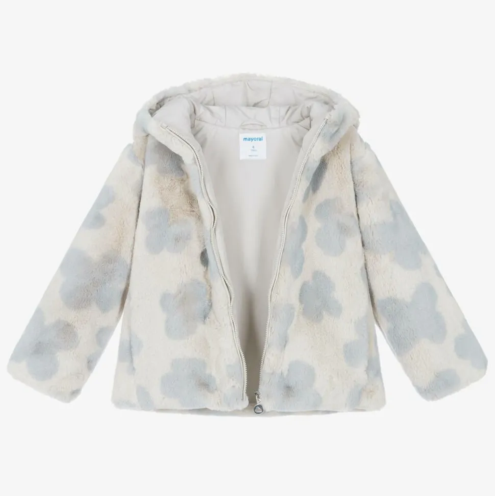 Girls Grey Faux Fur Flower Jacket