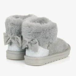 Girls Grey Faux Suede & Fur Trim Boots