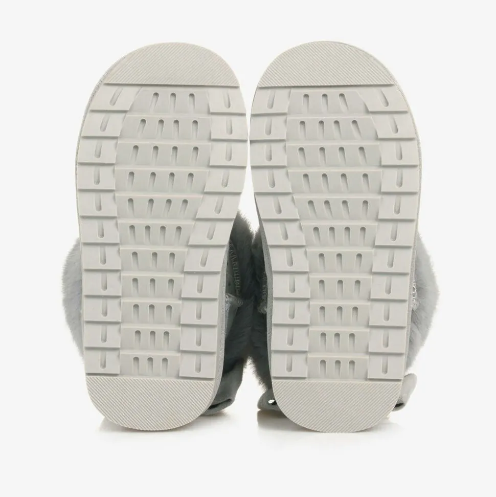 Girls Grey Faux Suede & Fur Trim Boots