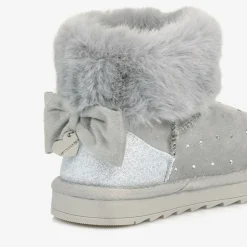 Girls Grey Faux Suede & Fur Trim Boots