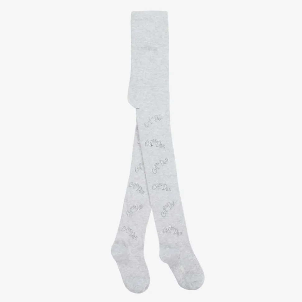 Girls Grey Knit Diamanté Tights