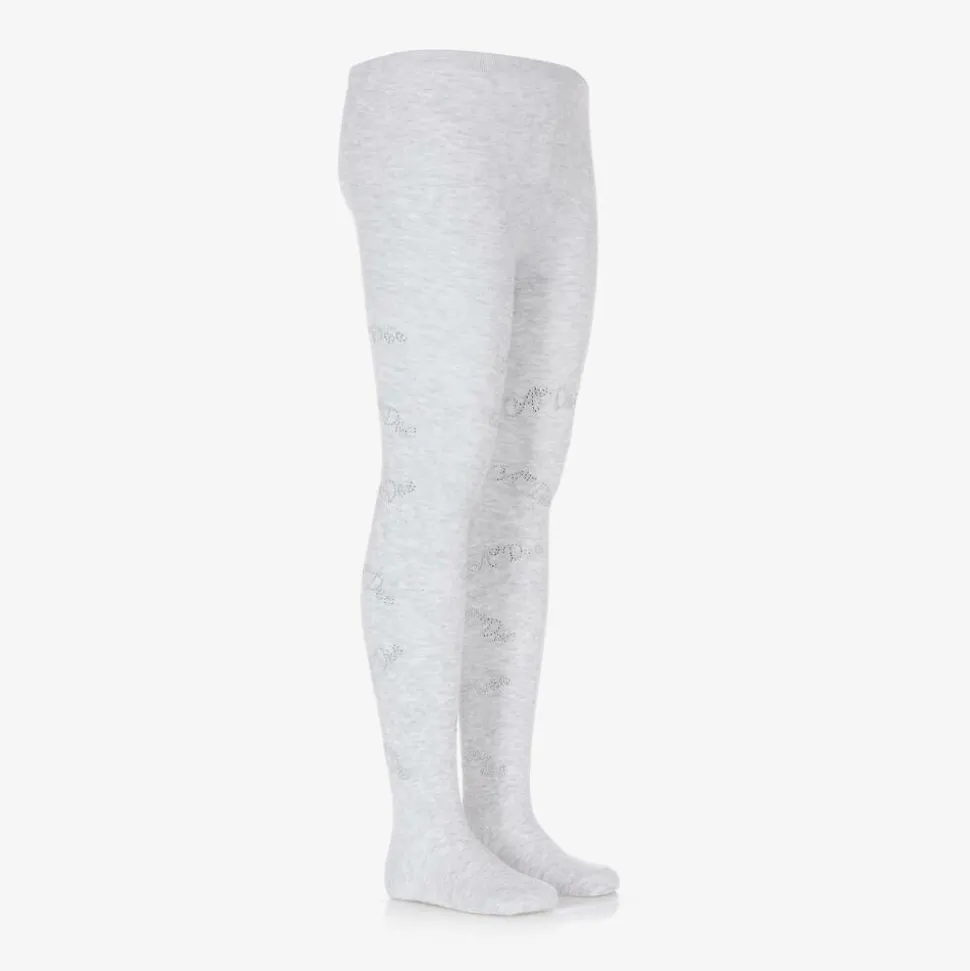 Girls Grey Knit Diamanté Tights