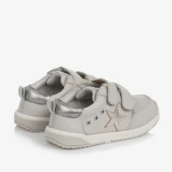 Girls Grey Leather & Mesh Velcro Trainers