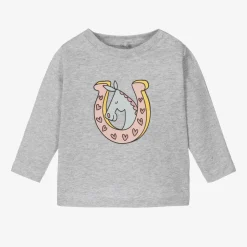 Girls Grey Marl Organic Cotton Horse Top