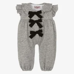 Girls Grey Viscose Knit Bow Jumpsuit