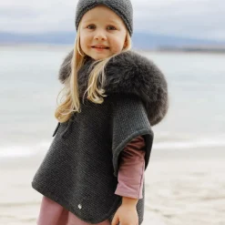 Girls Grey Wool Knit Poncho