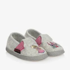 Girls Grey Wool Princess Slippers