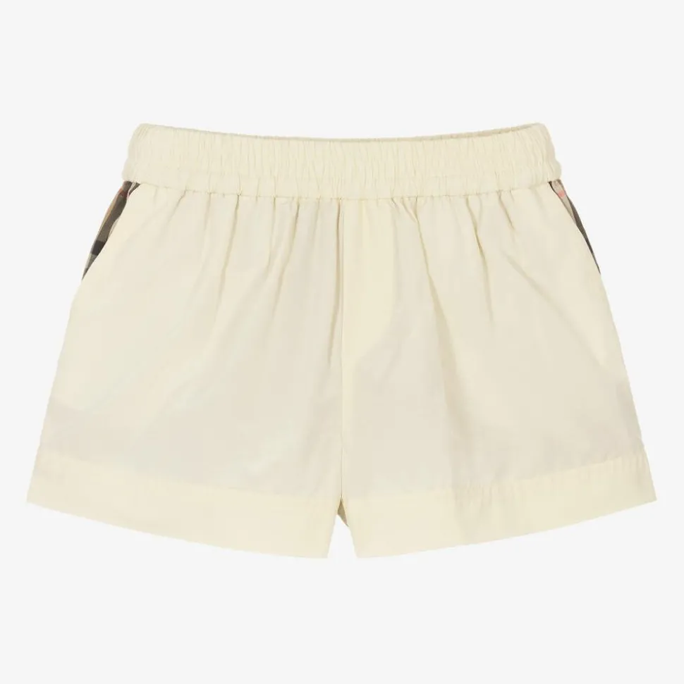 Girls Ivory & Beige Checked Shorts