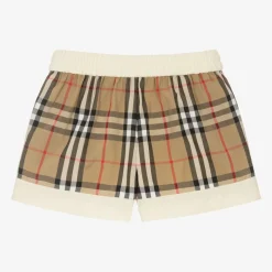 Girls Ivory & Beige Checked Shorts