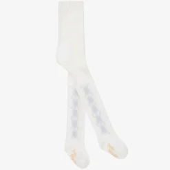 Girls Ivory & Blue Knitted Cotton Tights