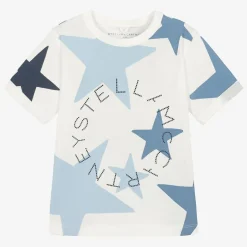 Girls Ivory & Blue Star Cotton T-Shirt