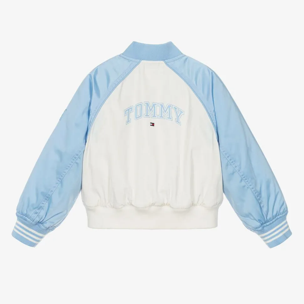 Girls Ivory & Blue Varsity Bomber Jacket