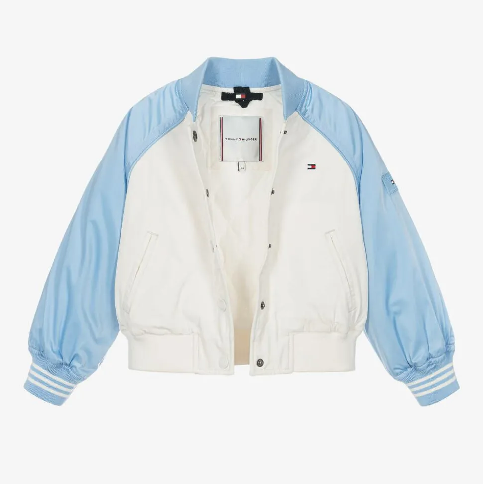 Girls Ivory & Blue Varsity Bomber Jacket