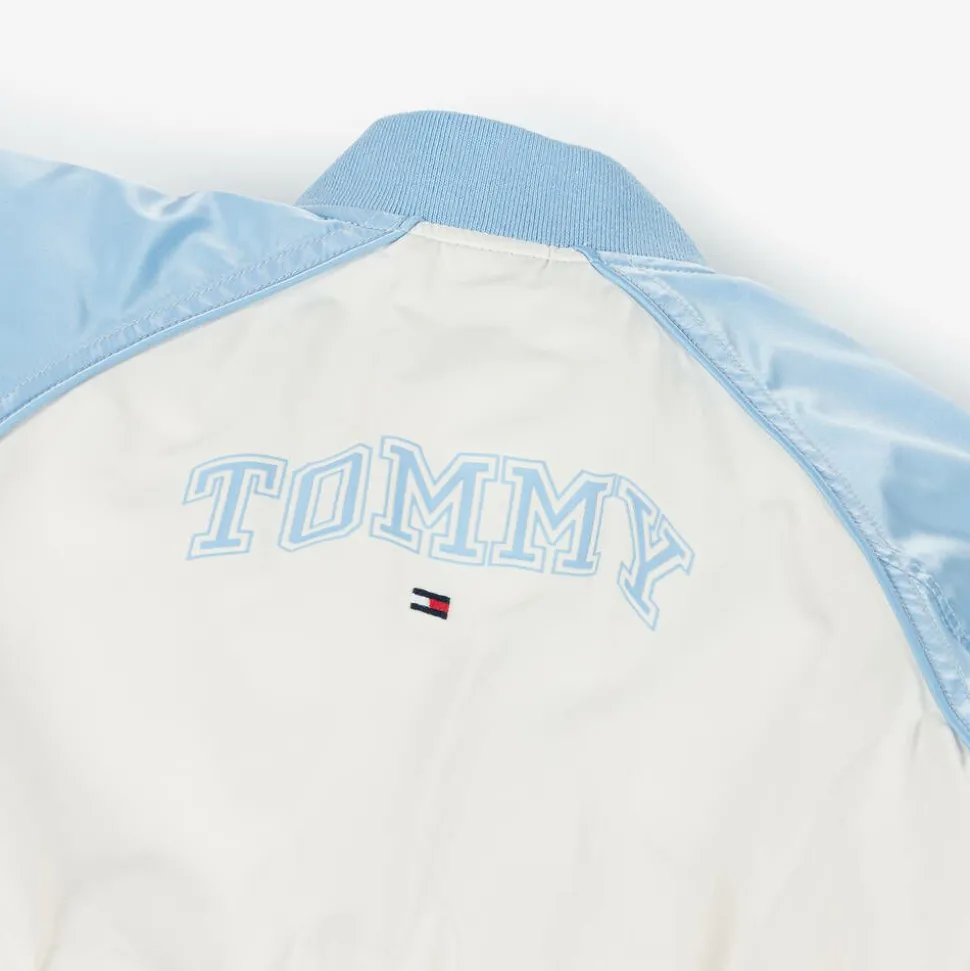 Girls Ivory & Blue Varsity Bomber Jacket