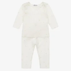 Girls Ivory & Gold Cotton Leggings Set