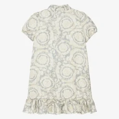 Girls Ivory & Grey Silk Barocco Dress
