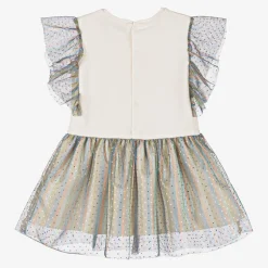 Girls Ivory & Metallic Ruffle Dress
