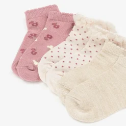 Girls Ivory & Pink Cotton Socks (3 Pack)