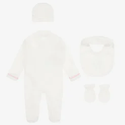 Girls Ivory & Pink Cotton Babysuit Set